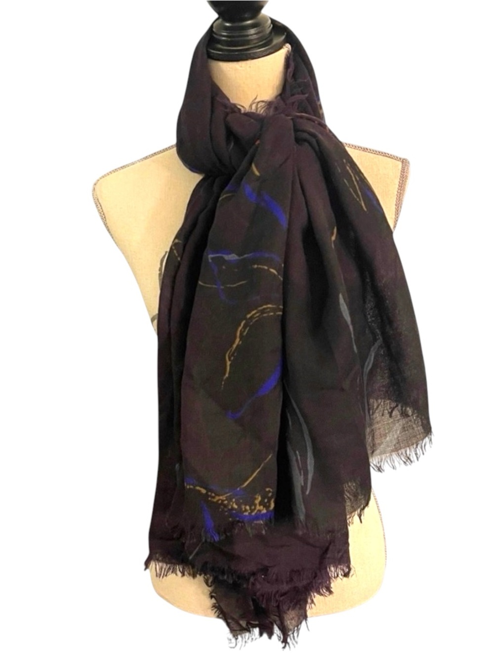 Babaton Eggplant/Black Multi Print Wool Lightweight Oversize Blanket Wrap